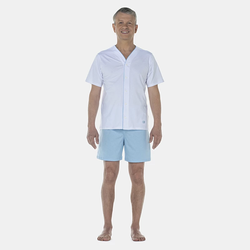 Pijama Masculino Adulto Manga Curta Com Abertura e Short