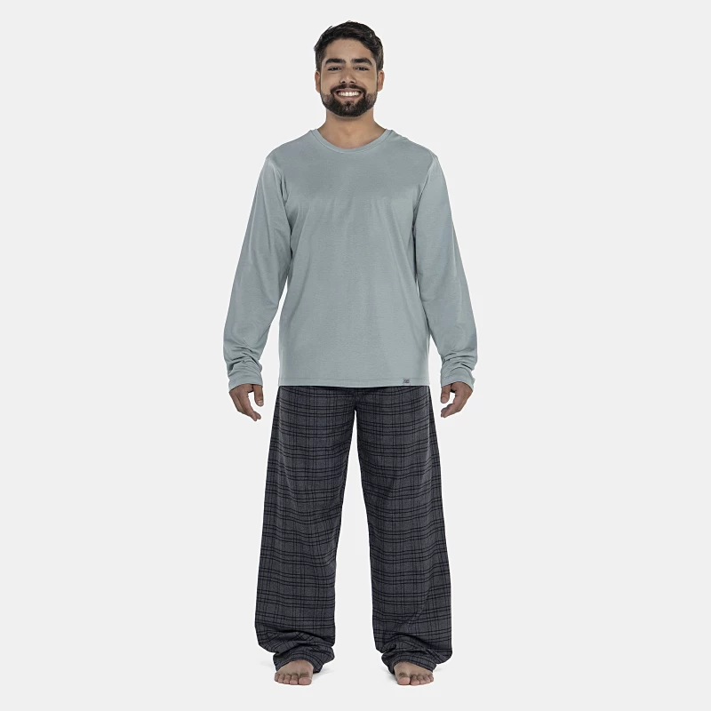 Pijama Masculino Adulto Manga Longa e Calça Flanelada