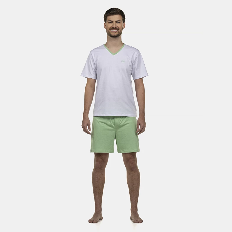 Pijama Masculino Adulto Manga Curta Decote V e Short