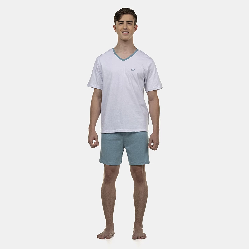 Pijama Masculino Adulto Manga Curta Decote V e Short