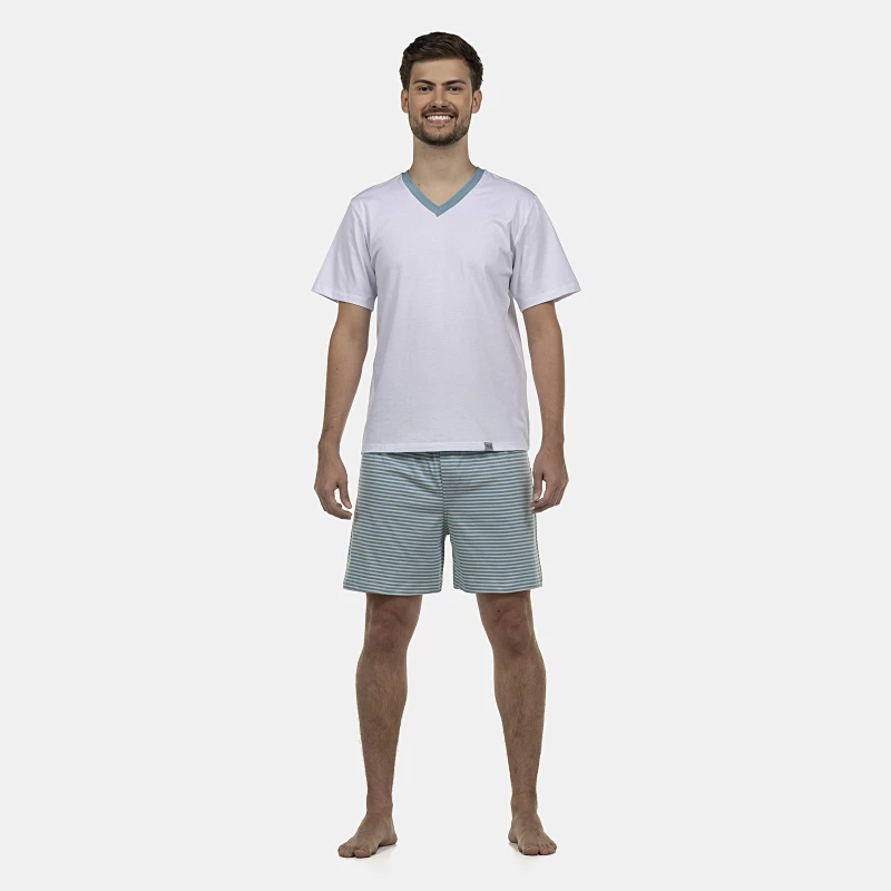 Pijama Masculino Adulto Manga Curta Decote V Short