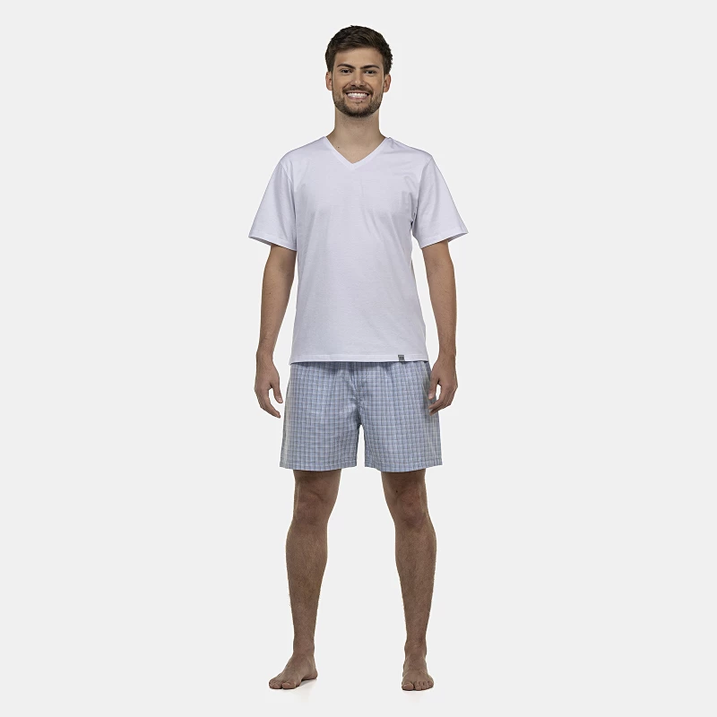 Pijama Masculino Adulto Manga Curta Decote V e Short