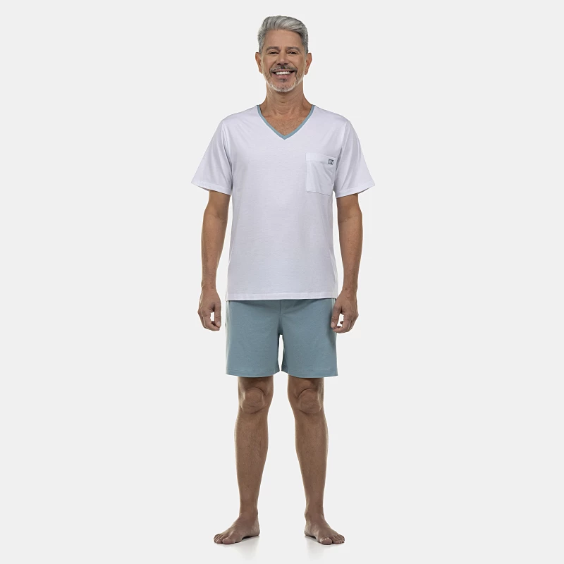 Pijama Masculino Adulto Manga Curta  Decote V e Short