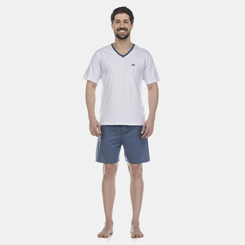 Pijama Masculino Adulto Manga Curta Decote V e Short 