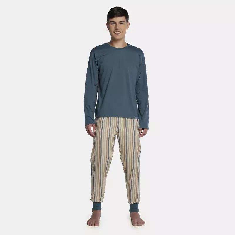 Pijama Masculino Adulto Manga Longa e Calça Tricoline