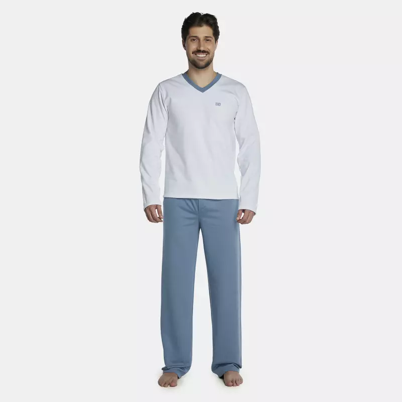 Pijama Masculino Adulto Manga Longa Decote V e Calça Moletinho