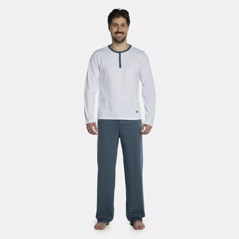 Pijama Masculino Adulto Manga Longa Com Abertura e Calça
