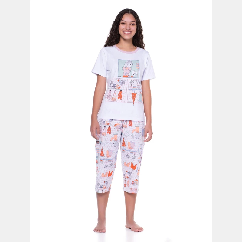 Pijama Feminino Sonhart manga curta e corsário Pat e Ted