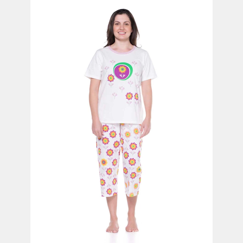 Conjunto Feminino Adulto Manga Curta e Corsário