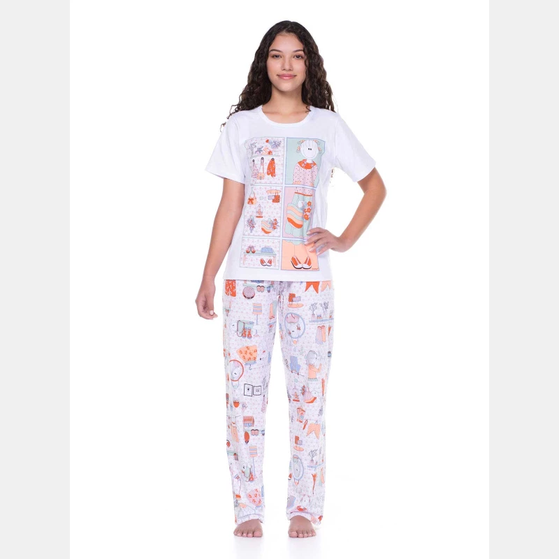 Conjunto Feminino Adulto Manga Curta e Calça