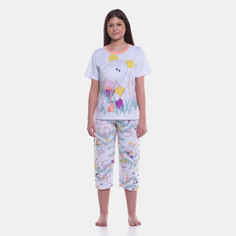 Pijama manga curta e corsário  