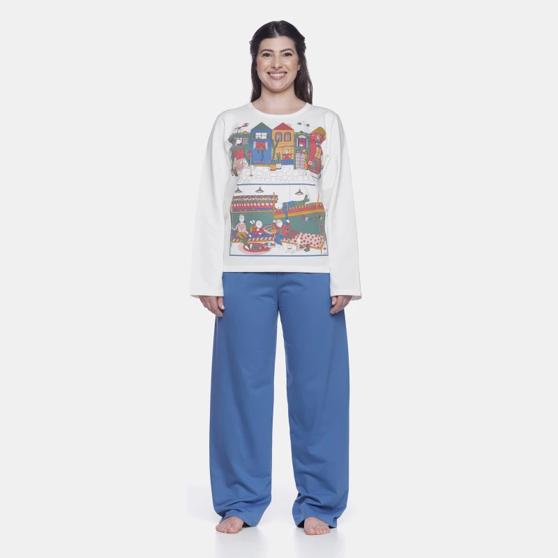 Conjunto Feminino Adulto Manga Longa e Calça