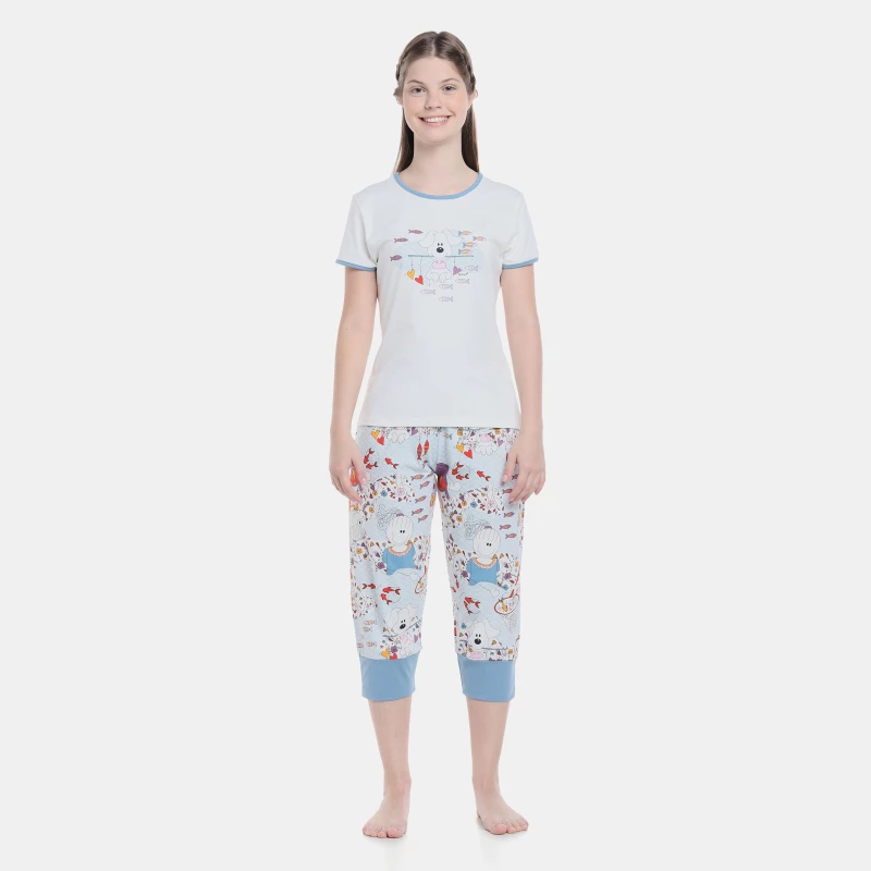 Pijama Feminino Adulto Baby-Look e Corsário