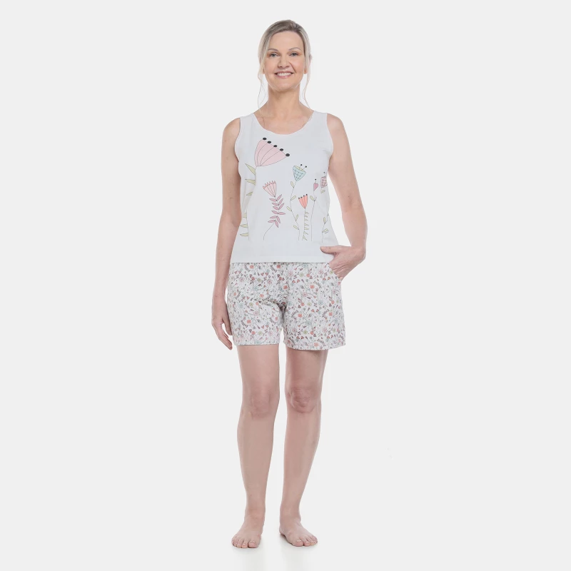Conjunto Pijama Clássico Regata e Bermuda com Bolsos