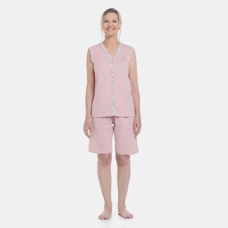 Pijama Feminino Adulto Regata Aberta e Bermuda