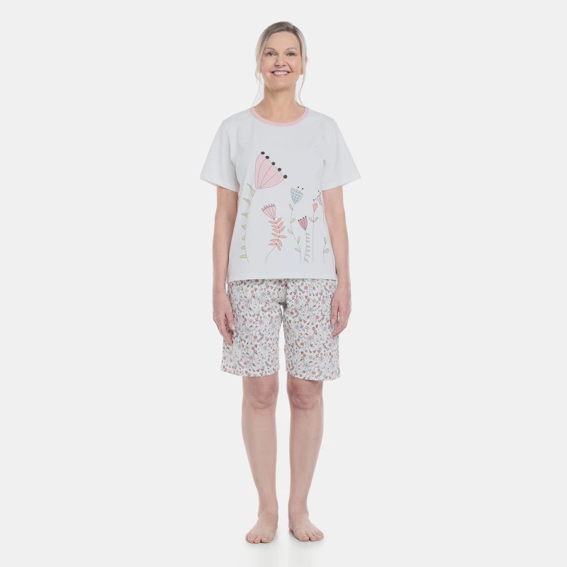 Pijama Feminino Adulto Manga Curta e Bermuda