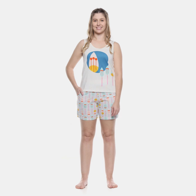 Conjunto Pijama Clássico Regata e Bermuda com Bolsos