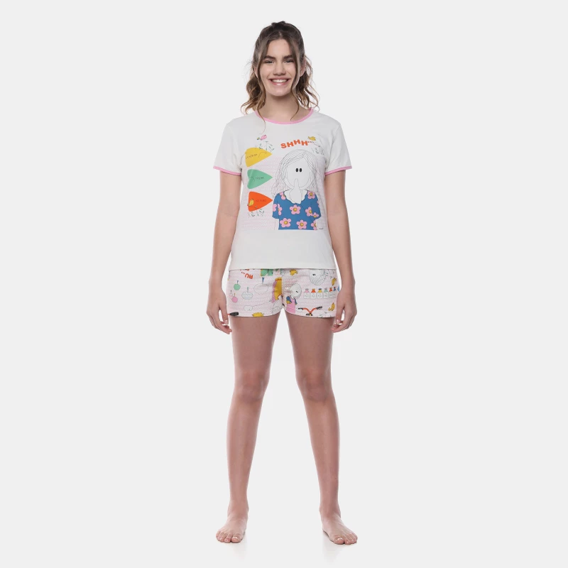 Pijama Feminino Baby-Look Manga Curta e Short Pat