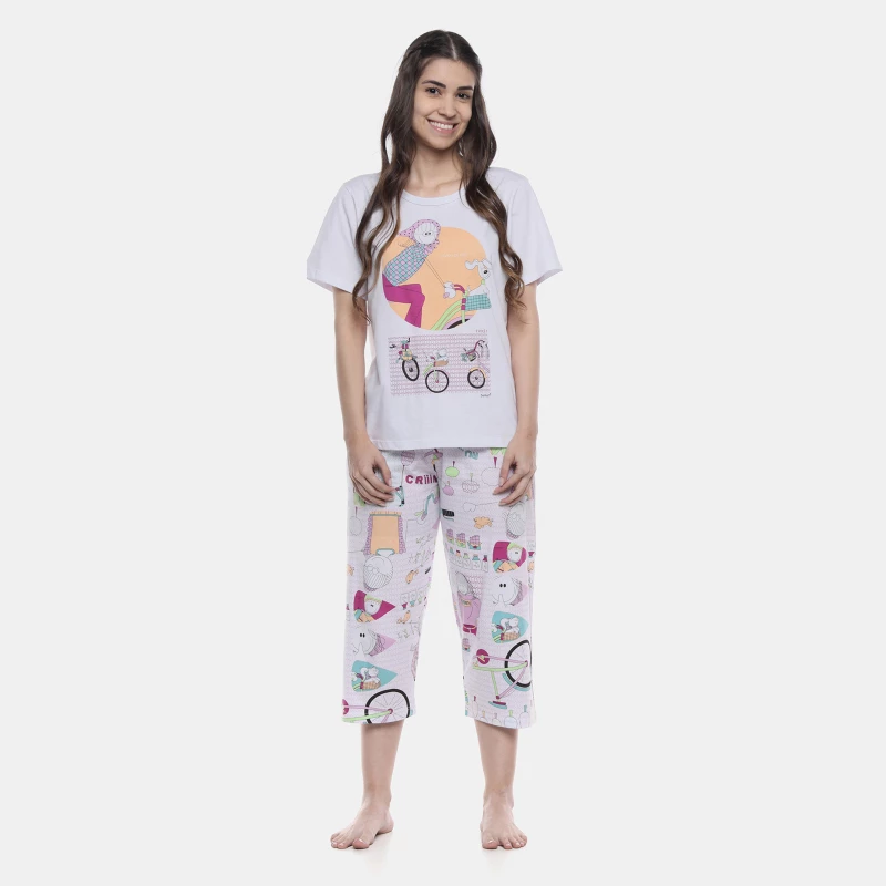 Pijama Manga Curta e Corsário