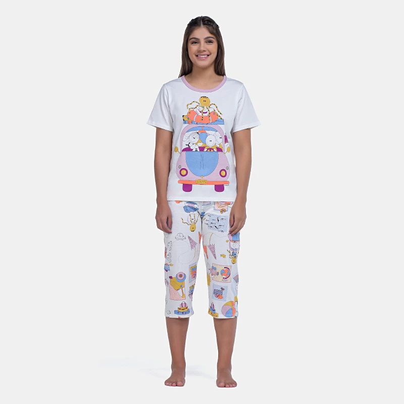 Pijama Manga Curta e Corsário