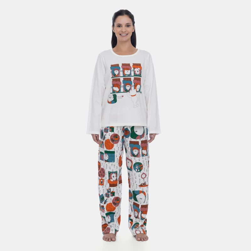 Pijama Longo Feminino Estampa Personagens  