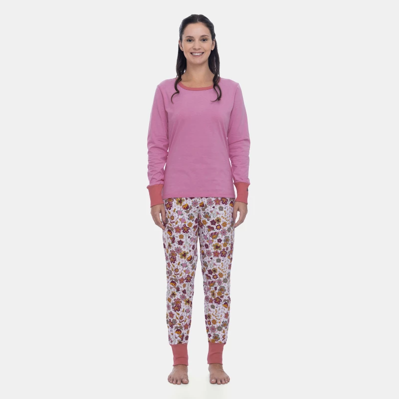 Pijama Feminino Blusa Manga Longa Punho e Calça Estampada