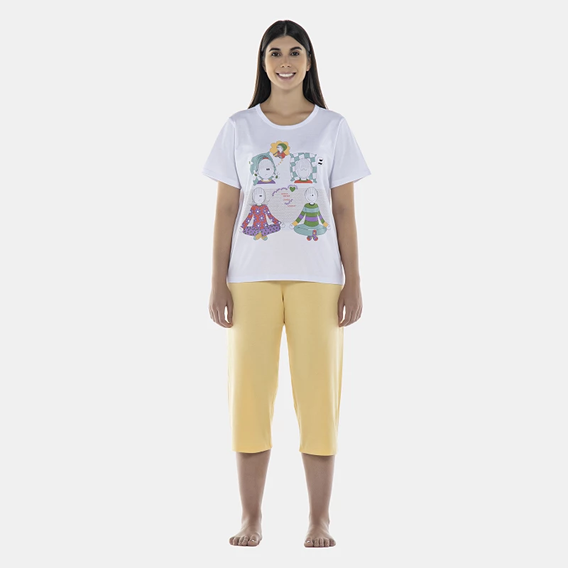 Pijama Feminino Adulto Manga Curta e Corsário