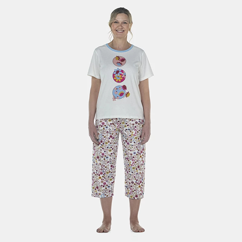 Pijama Feminino Adulto Manga Curta e Corsário