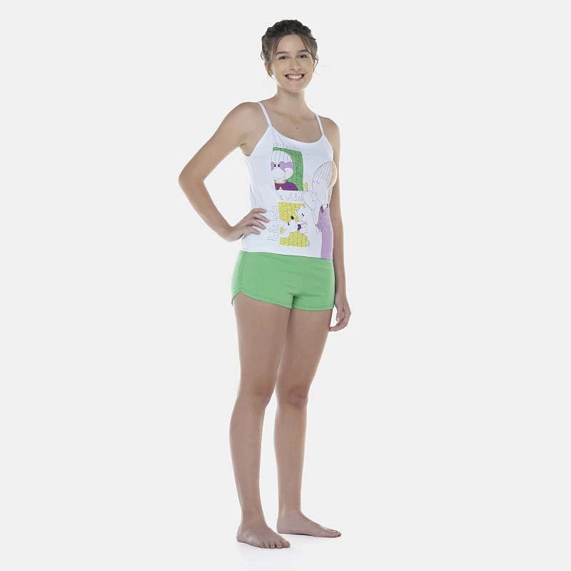 Pijama Feminino Adulto Alça e Short Cotton