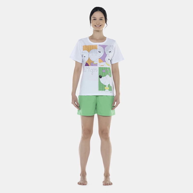 Pijama Feminino Adulto Manga Curta e Short