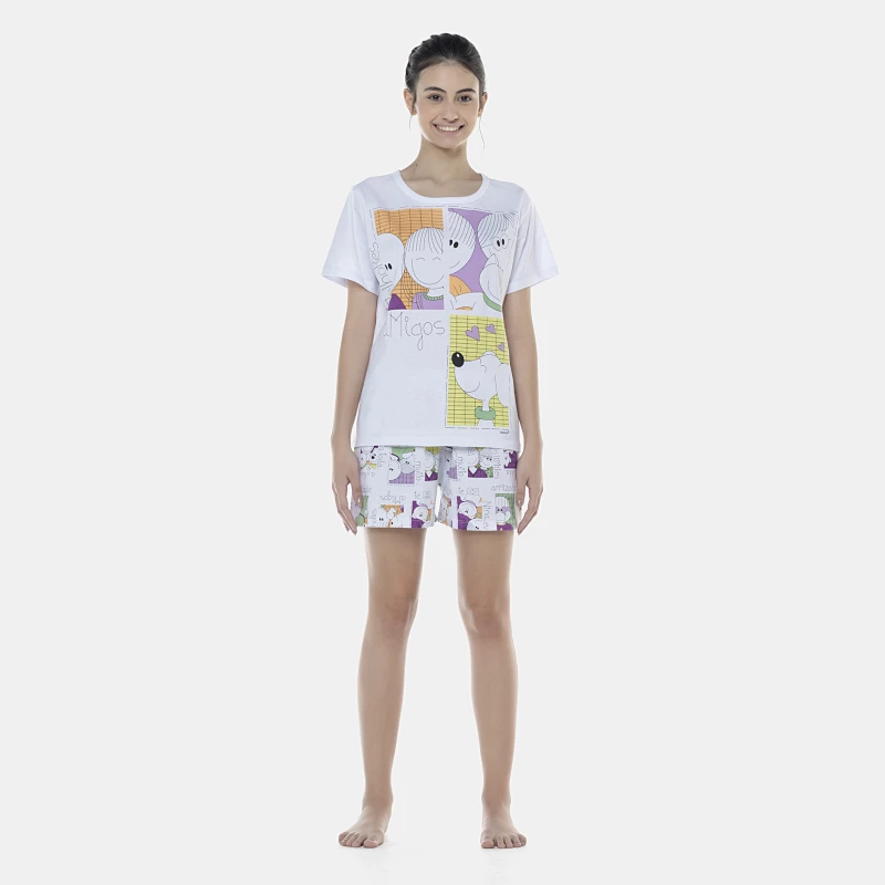 Pijama Feminino Adulto Manga Curta e Short
