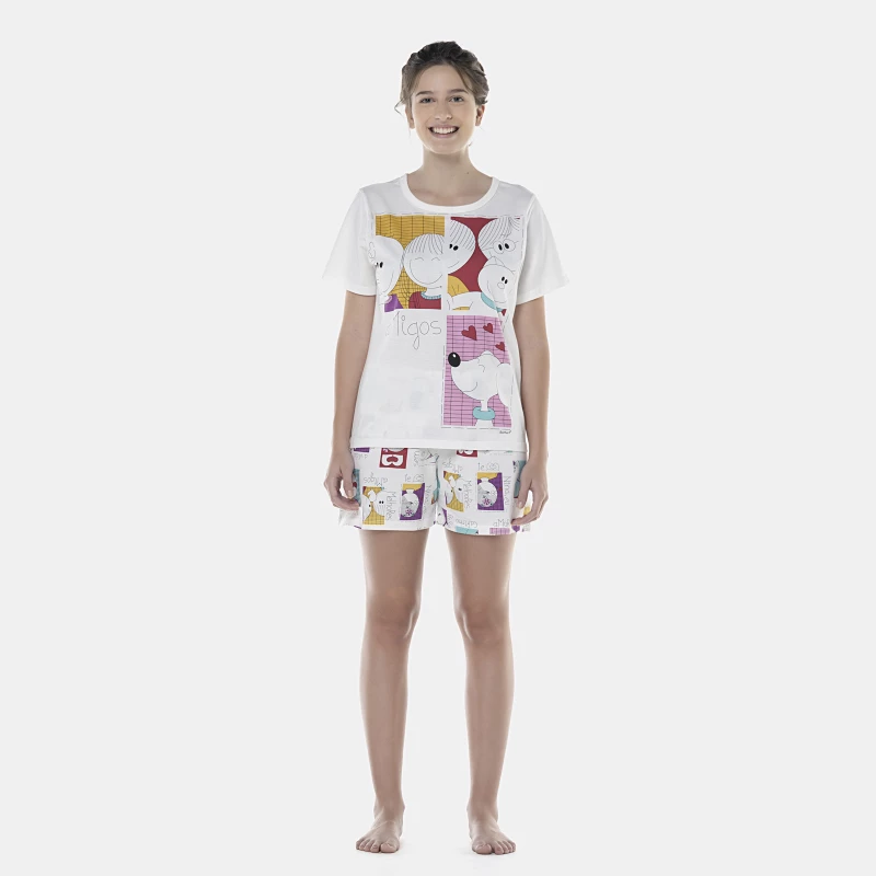 Pijama Feminino Adulto Manga Curta e Short