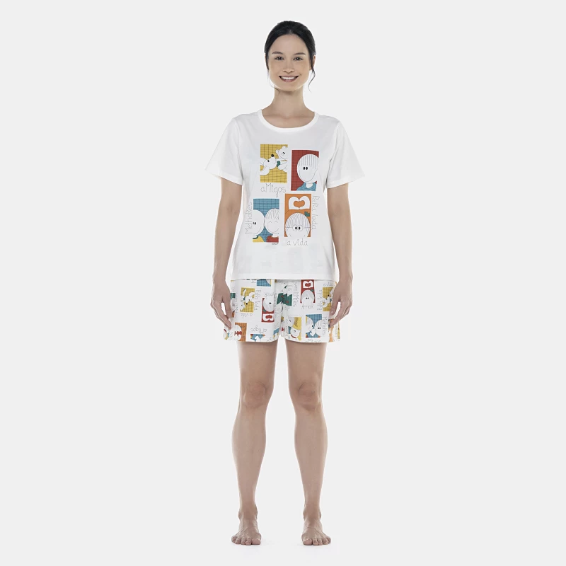 Pijama Feminino Adulto Manga Curta e Short