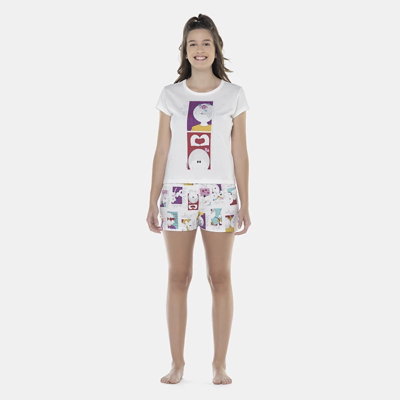 Pijama Feminino Adulto Baby-Look Manga Curta e Short