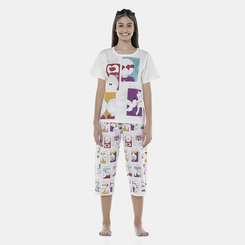 Pijama Feminino Adulto Manga Curta e Corsário