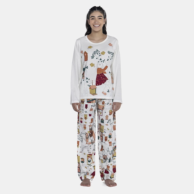 Pijama Feminino Adulto Manga Longa e Calça