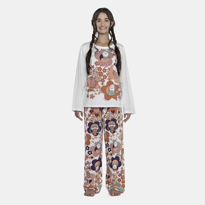 Pijama Feminino Adulto Manga Longa e Calça