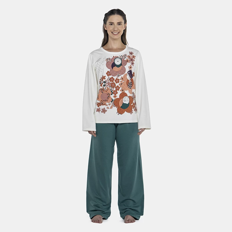 Pijama Feminino Adulto Manga Longa e Calça Moletinho