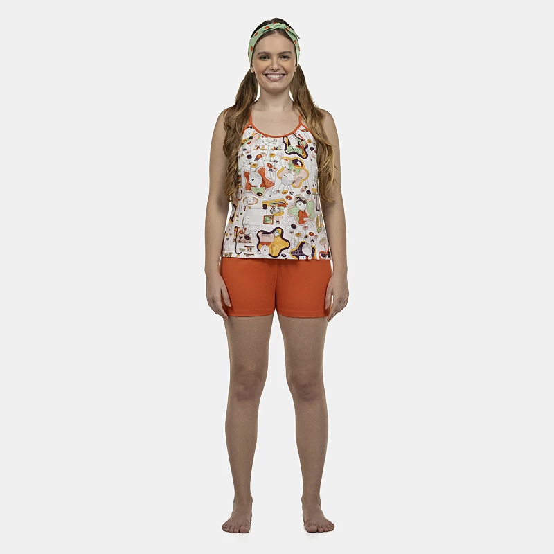 Pijama Feminino Adulto Alça e Short