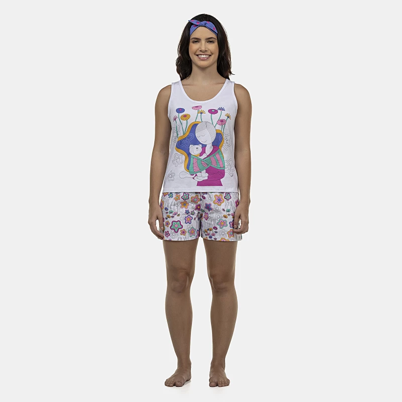Pijama Feminino Adulto Regata e Short
