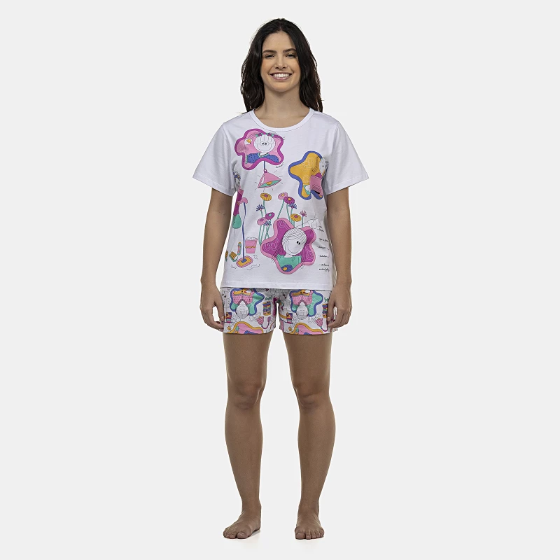 Pijama Feminino Adulto Manga Curta e Short