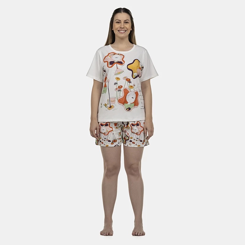 Pijama Feminino Adulto Manga Curta e Short