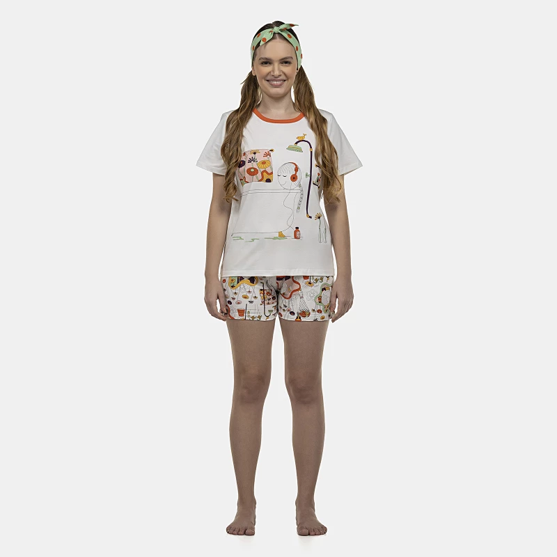 Pijama Feminino Adulto Manga Curta e Short