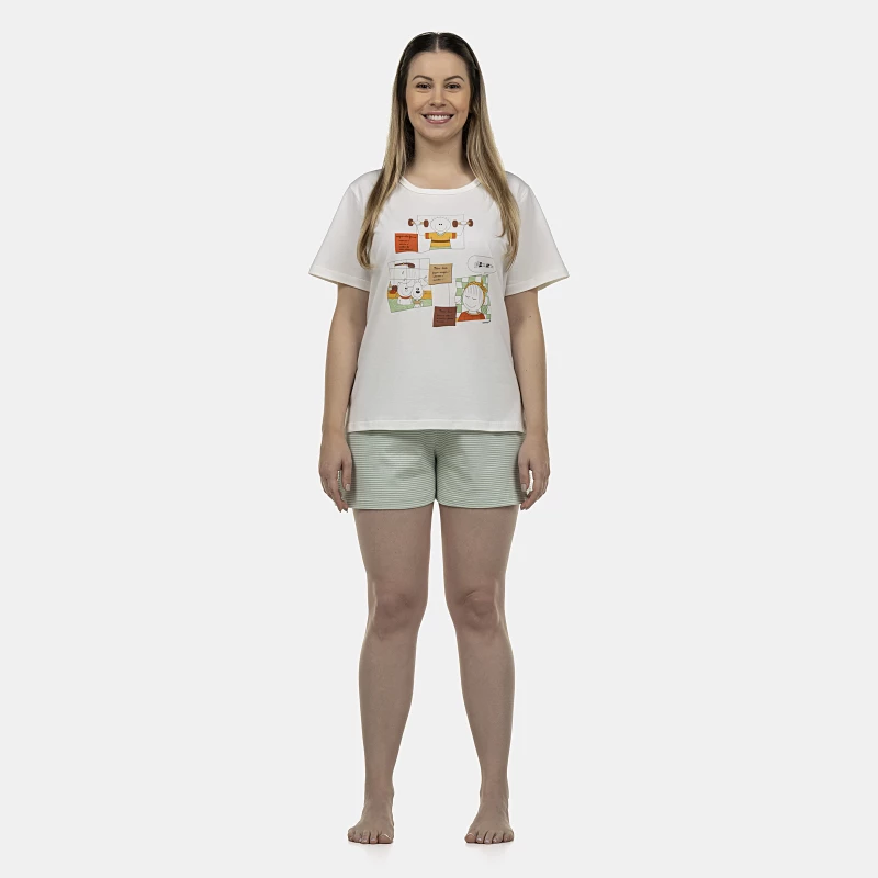 Pijama Feminino Adulto Manga Curta e Short