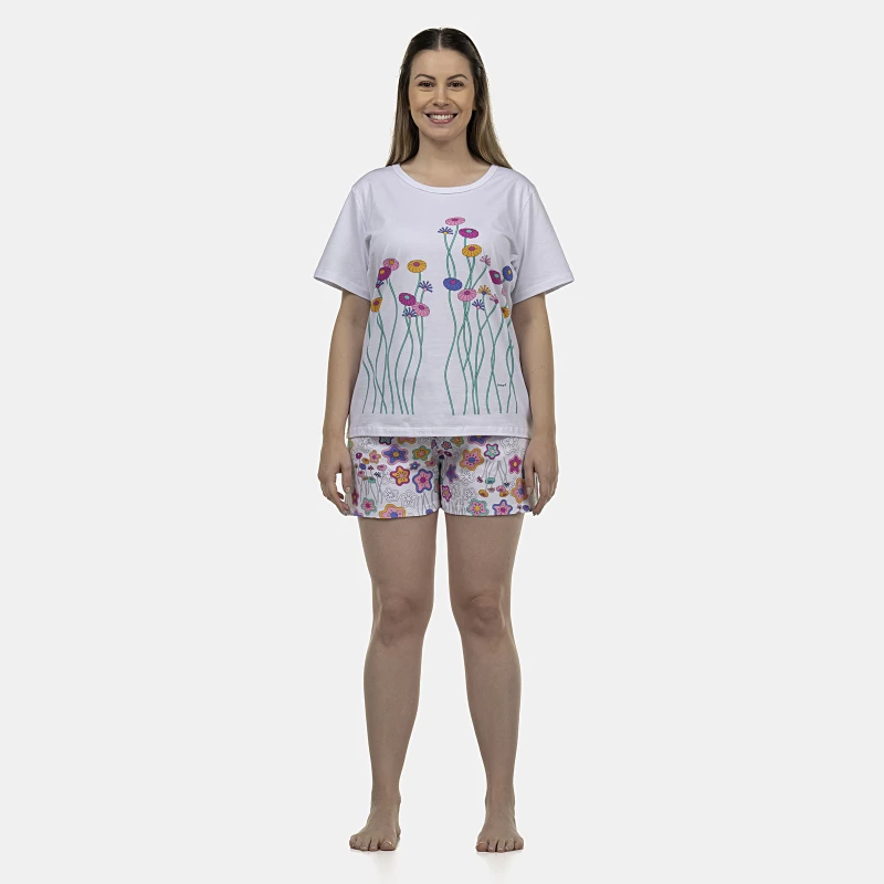 Pijama Feminino Adulto Manga Curta e Short
