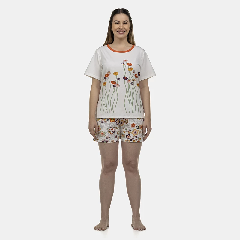 Pijama Feminino Adulto Manga Curta e Short