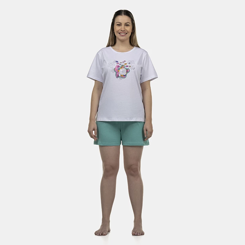 Pijama Feminino Adulto Manga Curta e Bermuda