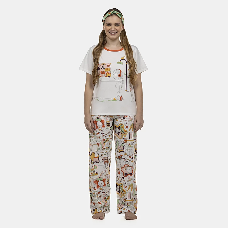 Pijama Feminino Adulto Manga Curta e Calça