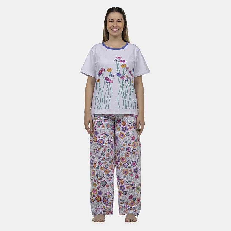 Pijama Feminino Adulto Manga Curta e Calça