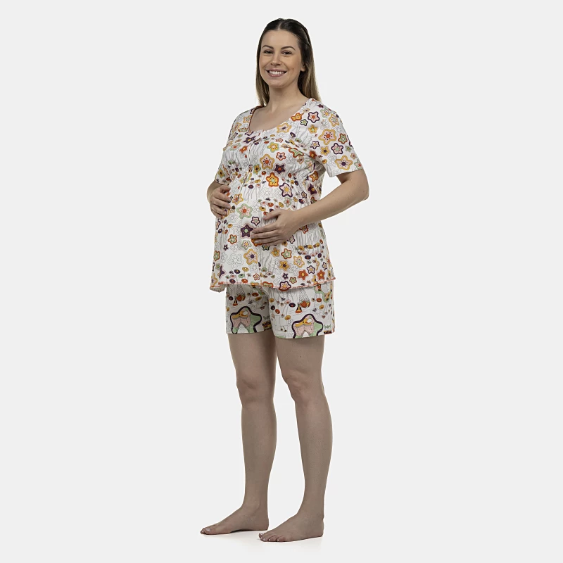 Pijama Feminino Gestante Manga Curta e Short